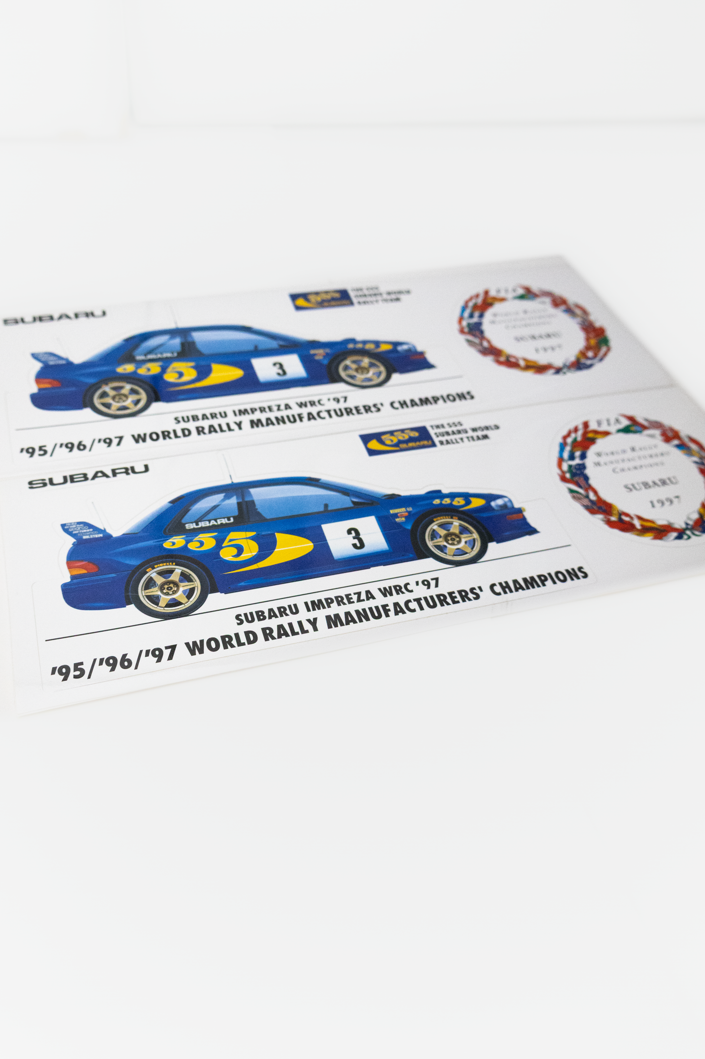 SUBARU GC8 WRC CHAMPION COMMEMORATIVE DECALS PAIR