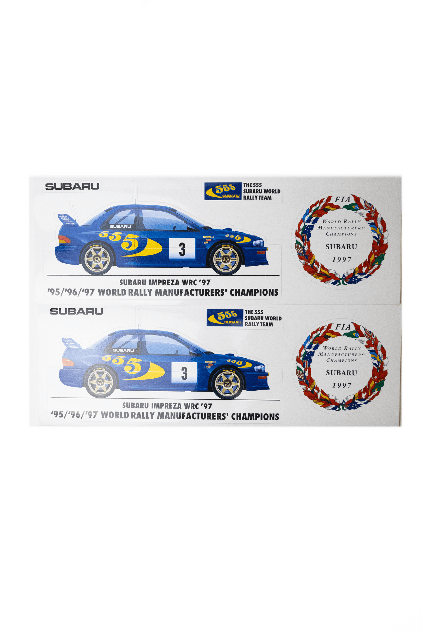 SUBARU GC8 WRC CHAMPION COMMEMORATIVE DECALS PAIR