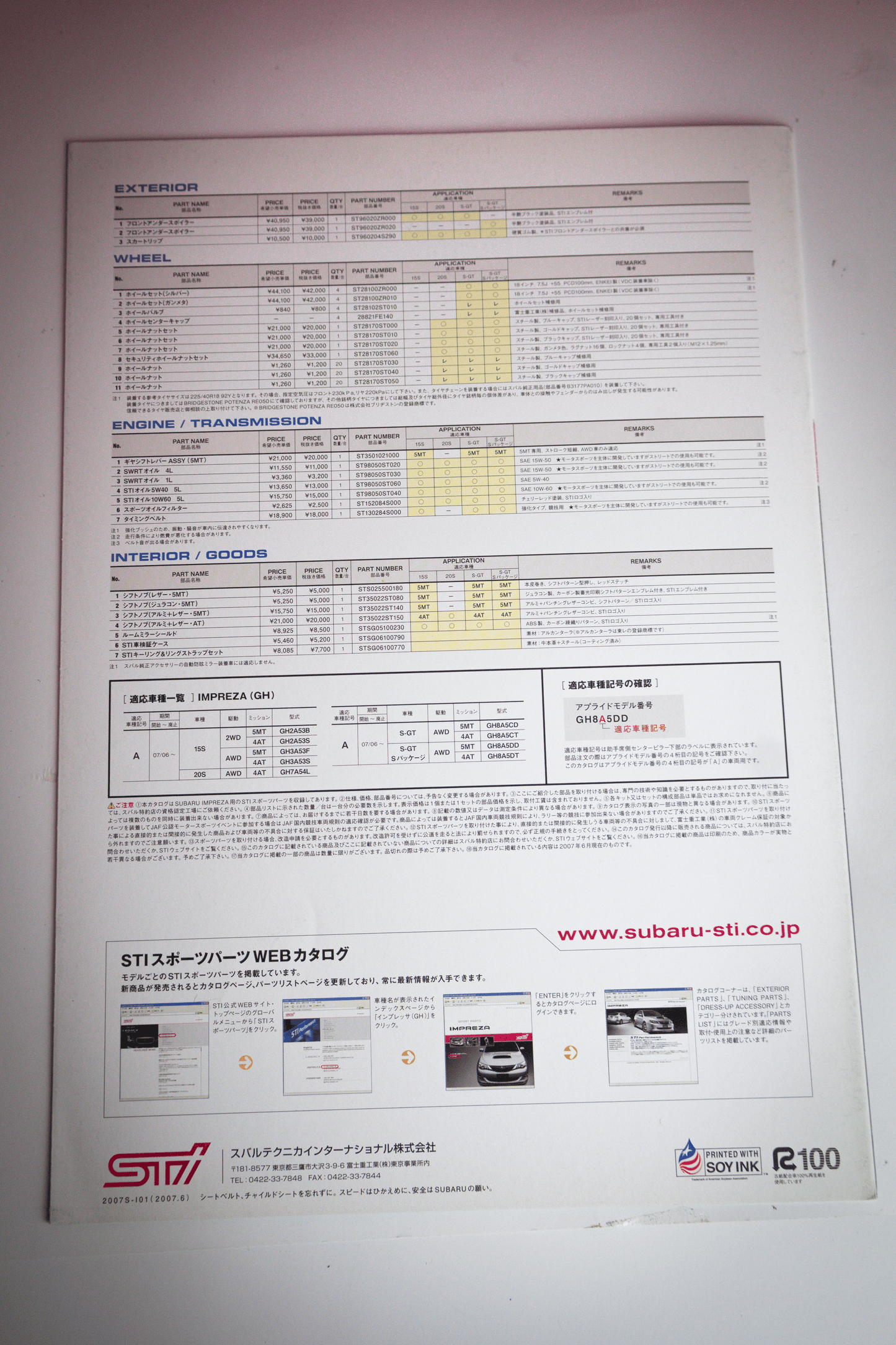 STI PARTS CATALOG FOR IMPREZA