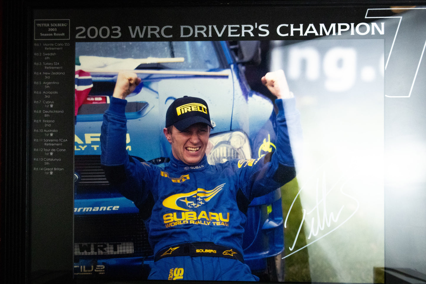 OFFICIAL SUBARU WRC FAN CLUB PETTER SOLBERG WORLD CHAMPION FRAMED SET